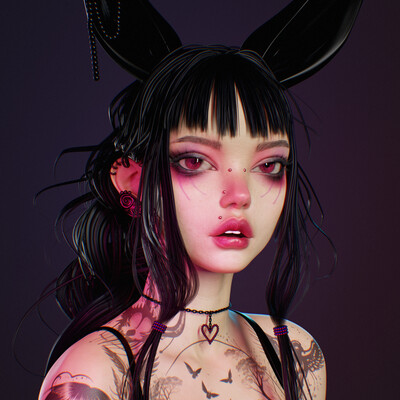 3D Dark pink bunny girl
