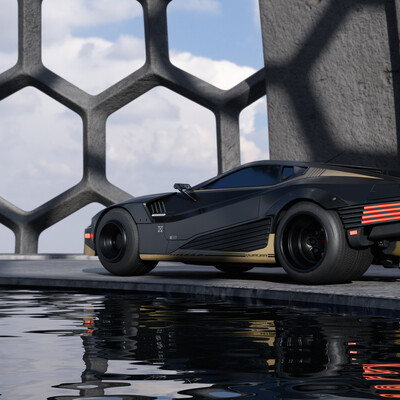 Fan art of the Quadra V-Tech car from the game Cyberpunk 2077.
