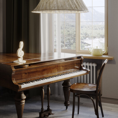 Piano and mountains