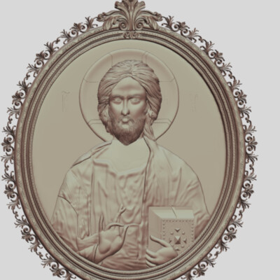 An icon of Jesus in an ornamental frame