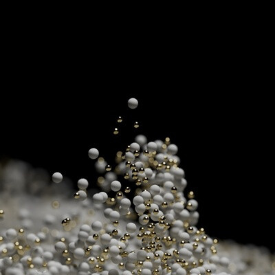 Movement of gold and white particles in the void