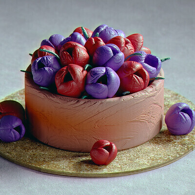 Cake "Hatbox of tulips"
