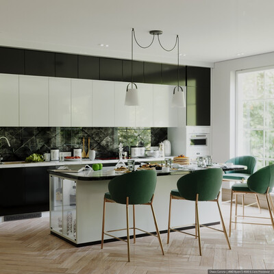 3D visualization of the kitchen interior.