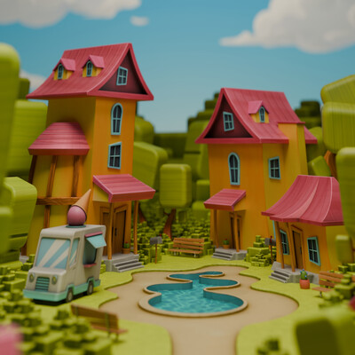 Stylized courtyard