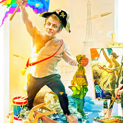 1830 Remake of Delacroix's 2023 «Macron Leading the People»