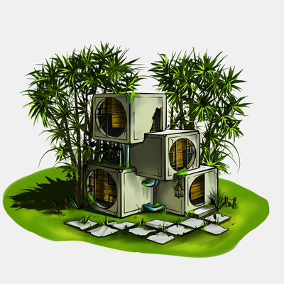 a house made of concrete capsules