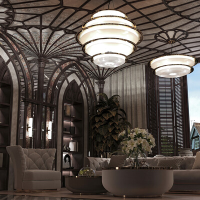3d visualization of the living room-hall