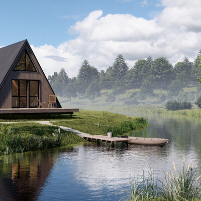 Visualization of the exterior of an A-frame house