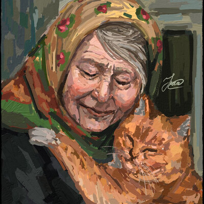 Granny with cat
