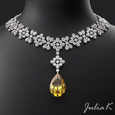 Necklace with diamonds and yellow sapphire