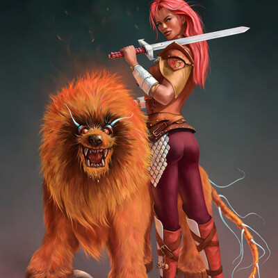 Girl and demon dog