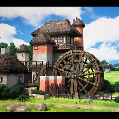 A village with a watermill