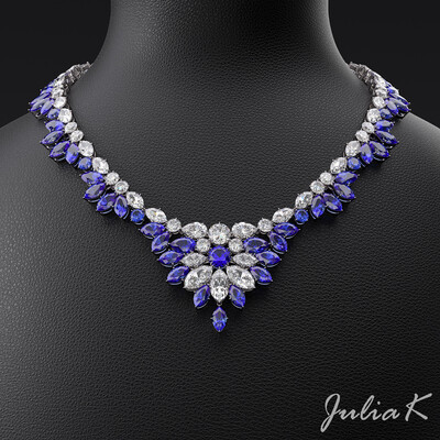3D model of a necklace with sapphires and diamonds