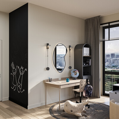 Entrance area and laundry area and office or children's room