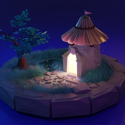 LowPoly tower scene 3Dmodel