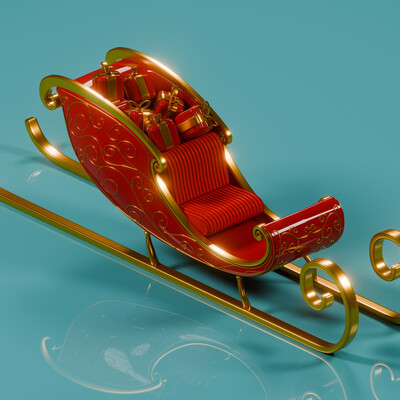 3D Rendered Santa Sleigh with Wrapped Gifts