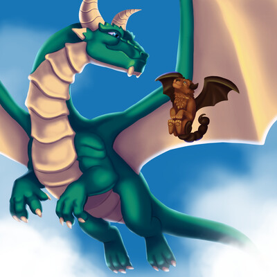 Dragon Aidanush and baby manticore Sarva