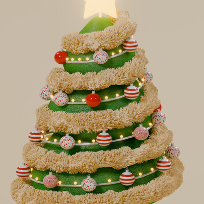 Cozy Fur Christmas Tree with Fairy Lights and Ornaments