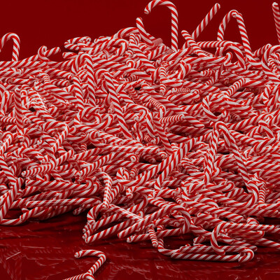 3D Rendered Pile of Striped Candy Canes