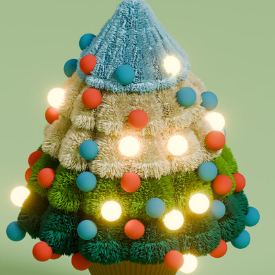 3D Fluffy Christmas Tree with Glowing Lights