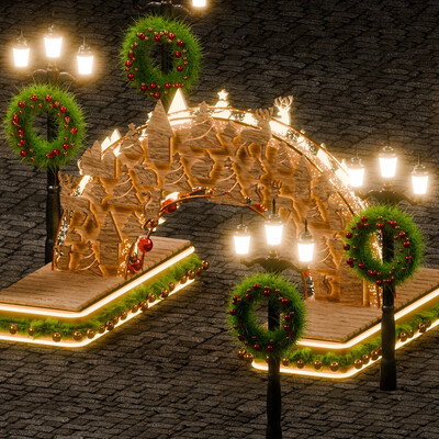 Magical 3D Festive Wooden Archway with Lights and Wreaths