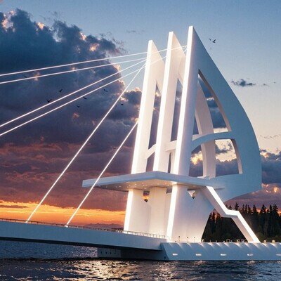 Model and visualization of a cable-stayed bridge.