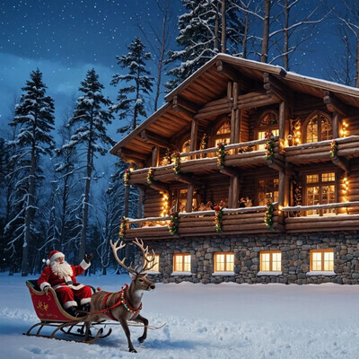 Artistic visualization of a log country hotel.