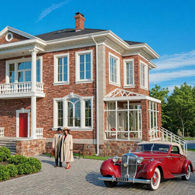 Visualization of a retro-style country house.