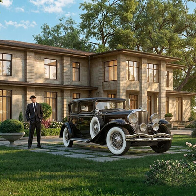 Visualization of a retro-style country house.
