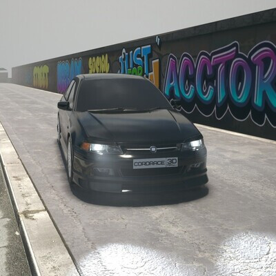 Foggy Acctorfans and the vibe of a gloomy city. The stark black paint and solar body kit, paired with xenon headlights, added a serious touch. In the future, I'd like to add various attributes of a working environment: factories, garbage, abandoned workshops, and broken asphalt.