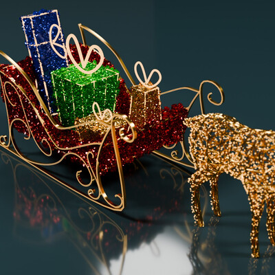 Magical 3D Wireframe Sleigh and Reindeer with Gifts