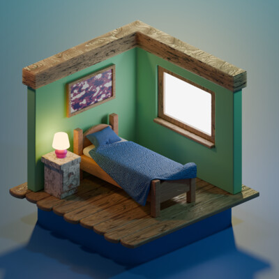 simple bed room low poly