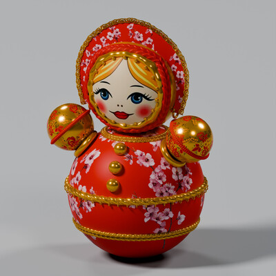 Detailed 3d model of matryoshka dolls with ornaments
