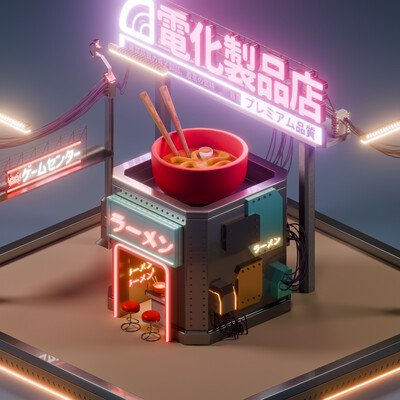 Cyberpunk low poly cafe