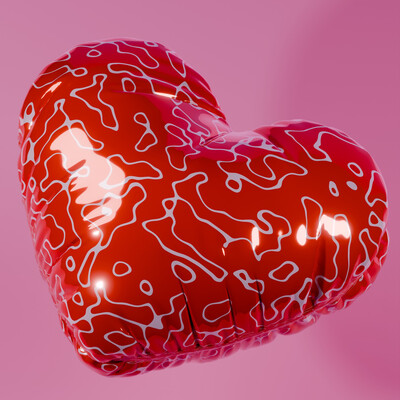 An inflated balloon in the shape of a heart