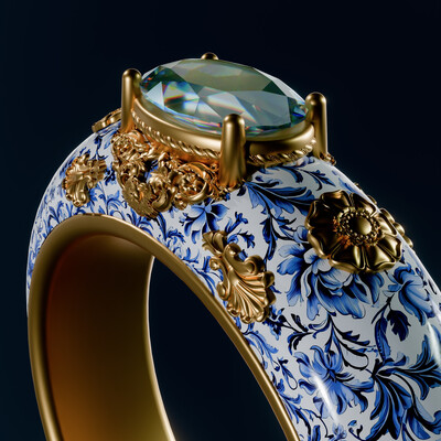 Diamond ring in a blue and white pattern