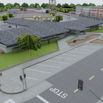 Low-poly exterior of an American city hall