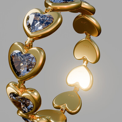 gold bracelet with hearts and precious stones