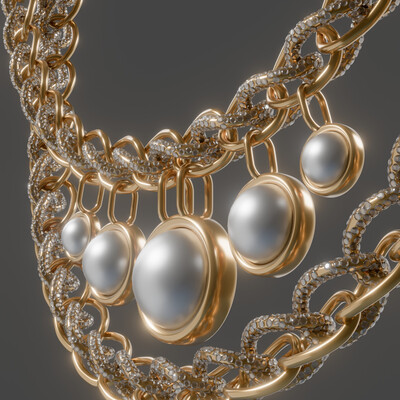 Gold necklace made of chain with pearls