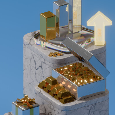 3d elements bankbox money and charts with scratch