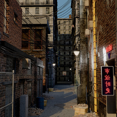 scene of a city block with details