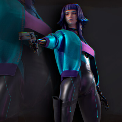 Cyberpunk girl in Adidas
