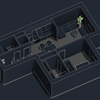 3d interior apartment plan Revit