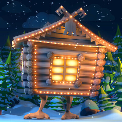 Hut on chicken legs. Animation