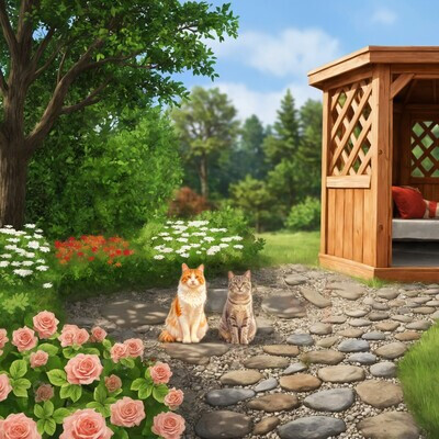 Landscape with cats