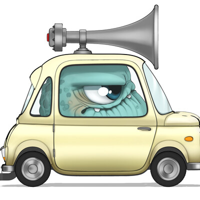 Funny monster in the car