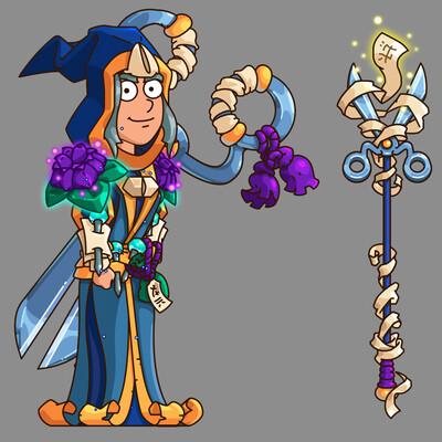 The character’s armor and weapon are designed for Spine animation. Sketch, cutout for Spine animation.