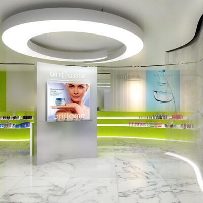Proekt interera magazina kosmeticheskoy kompanii Oriflame. Variant 2